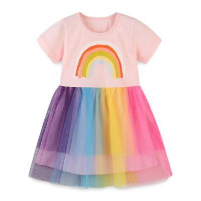 China European and American children's dress summer new children's breathable net yarn color girls style yarn princess dress for sale