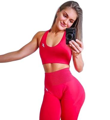 China Breathable Simple American Sports Invest Seamless Two Piece Knitted Suit Plus Size Hip Pants Yoga Women Clothing for sale