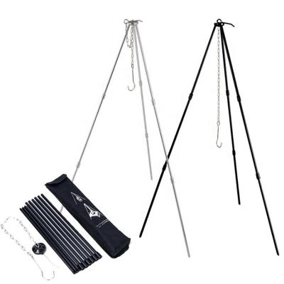 China Outdoor Camping Raising Displacement AIMOYU 4 Sections Outdoor Cooking Ovens Cast Iron Fire Tripod Raising Pot Bracket Camping Hanging Tripod for sale