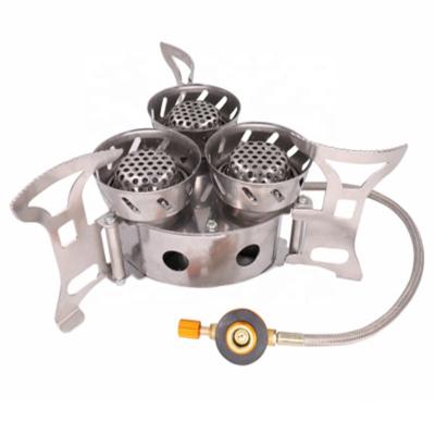 China Outdoor Camping Hiking AIMOYU High Power Portable Windproof Camping Stove Three-Core Displacement Gas Stove for sale