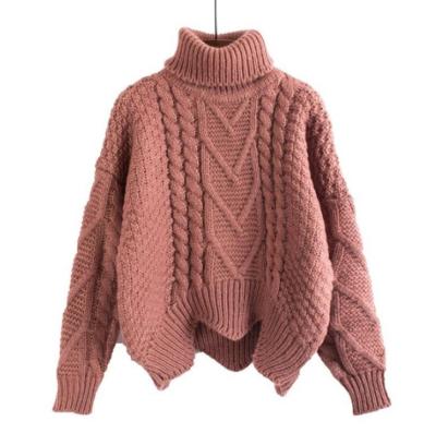 China Breathable Winter Thick Shorts Turn Down Nicely Collar Lady Wool Cable Knitted Woman Sweater for sale