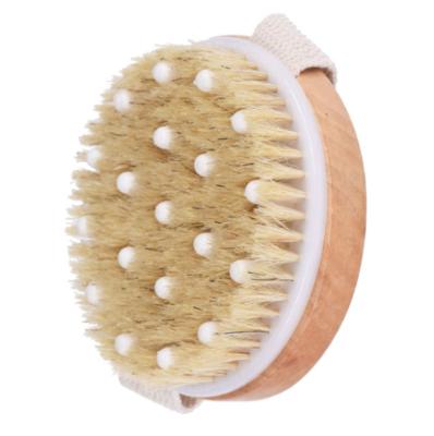 China Super Soft Touching Boar Hair Bath Shower Brushes Back Exfoliating Scrub Massage Wooden Silicone Beads Dry Body Brush for sale