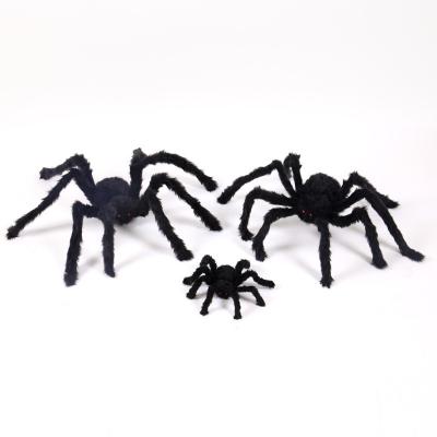 China Activity Decoration Spooky Black Plastic Spiders For Halloween Decorations Elephant Hairy Horrible Spider Decoration for sale