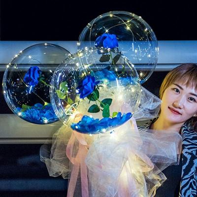 China LED Luminous Bobo Balloons Birthday Party Wedding Decoration Ball Valentines Day Gift Toy Newest Rose Transparent Bouquet Gift for sale