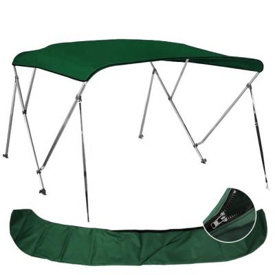 China Easy Install 3 Bow Aluminum Green 600D Polyester Boat Awning Top Cowl With Back Support Pole And Storage Truss Bimini Top For Boats for sale