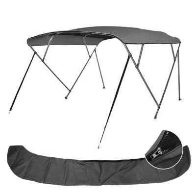 China Easy Install 4 Bow Aluminum Charcoal 600D Polyester Boat Awning Top Cowl With Back Support Pole And Storage Truss Bimini Top For Boats for sale