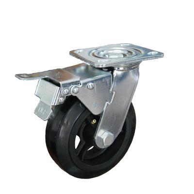 China PIVOT 4 Industrial Black Rubber Plastic Heavy Duty Plate 5 6 8inch Swivel Caster With Brake for sale