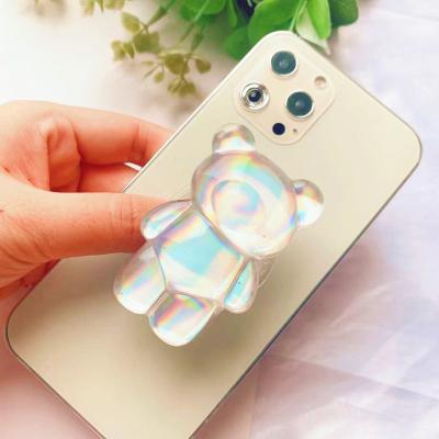 China Universal Laser Bear Mobile Phone Holder Adjustable Colorful Desk Mount Universal Phone Bracket For iPhone Handle UP Fold Telescopic Stand for sale