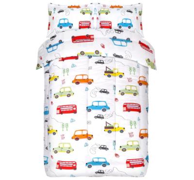 China Nondisposable Baby Bedding Traffic Car Design Printing Comforter Set With 2 Pillow Cases 3 Pieces Brush Microfiber Kids Bedding Set for sale