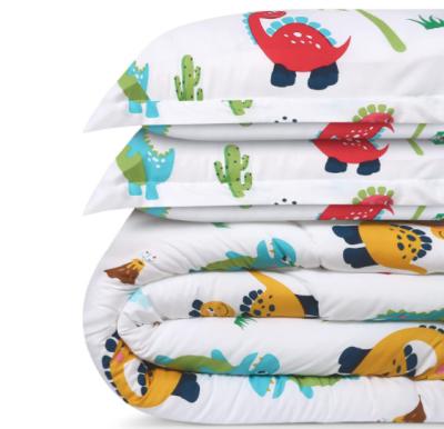 China Nondisposable 100% Cotton 4 Piece Baby Toddler Kid Bedding Set For Boys Girls Dinosaur Truck Tractor Theme Plaid Blue Reversible for sale