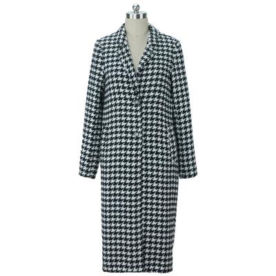 China Warm Women's Wool Check Long Sleeve Soft Collar Lapel Long Houndstooth Fur Coat Outwear Jacket For 2021 for sale