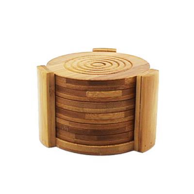 China Sustainable Factory Direct Customized Bamboo Round tea or coffee Cup Coaster Set with 6 mats for sale