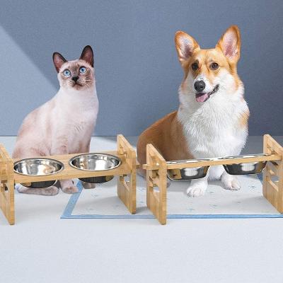 China Sustainable Elevated Dog Bowls Slanted Raised pet feeders with Bamboo Stand for sale