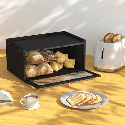 China Sustainable Large Modern Black bamboo Bread Box for Kitchen Countertop for sale