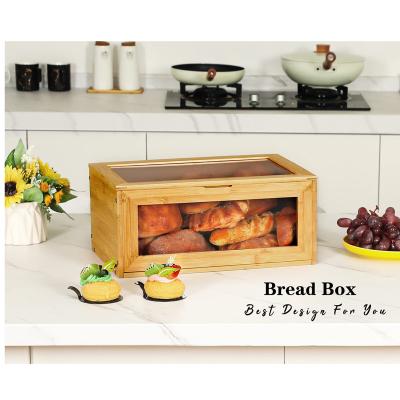 China Sustainable Easy  Assemble Bread Storage Container Bamboo Bread Box for Kitchen Countertop for sale