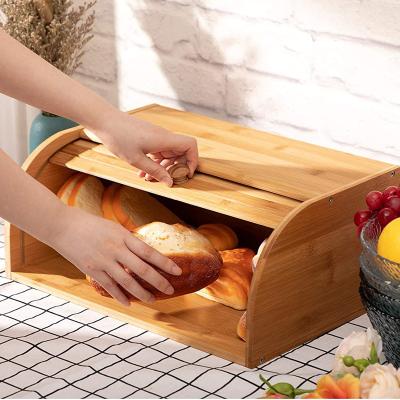 China Sustainable Food Container Basket Storage Natural Roll Top Bamboo bread box for kitchen counter for sale