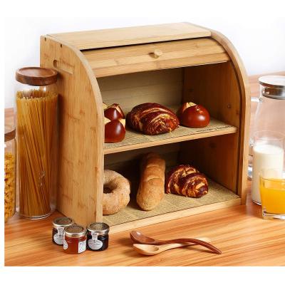 China Sustainable 2 Layer Bamboo Bread Boxe for Kitchen Food Storage for sale