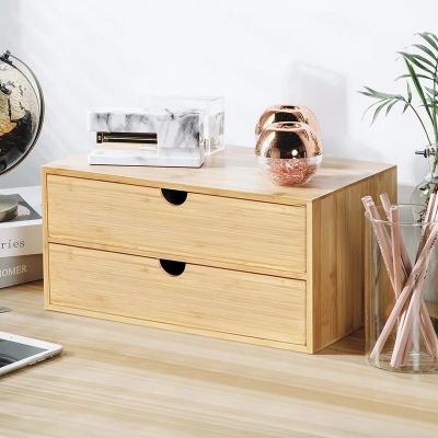 China Bamboo Bamboo Mini Desk Makeup Organizer Desktop Organizer with Drawers for sale