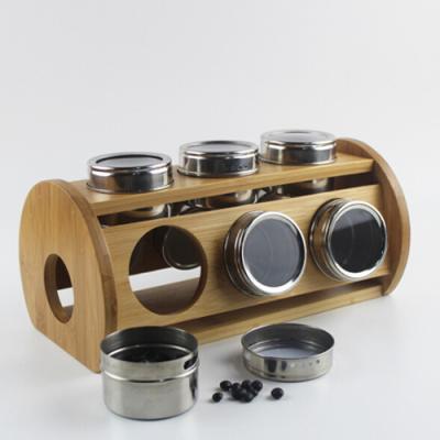 China Sustainable Wood Spice Holder bamboo kitchen Spice Rack With Empty Jars for sale