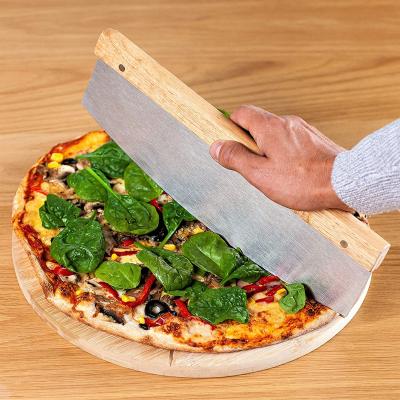 China Sustainable ECO friendly Round Wood Bamboo Pizza Plate Cutting Board With Slicer for sale