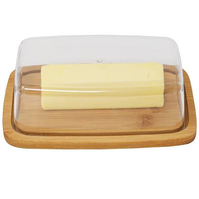 China Sustainable Butter Serving Dish Cutting Board bamboo serving Tray with Clear Acrylic Cover for sale