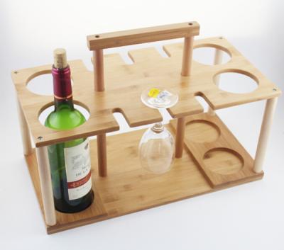 China Sustainable Bamboo wooden Wine Rack Countertop with Glass Holder for sale