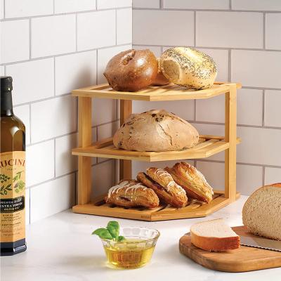 China Sustainable Kitchen corner plate rack Cabinet Organizer 3-Tier Bamboo Corner Shelf for sale