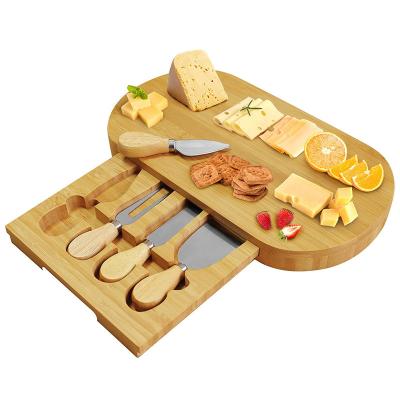 China Sustainable Charcuterie Platter & Serving Tray Including 4 Stainless Steel Knife Bamboo Cheese Board Set for sale