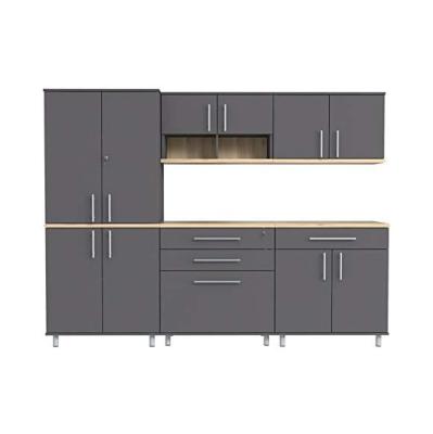 China Eco-friendly Material Grey Wood Garage Storage System Cabinet Furniture with Doors and Drawers for sale