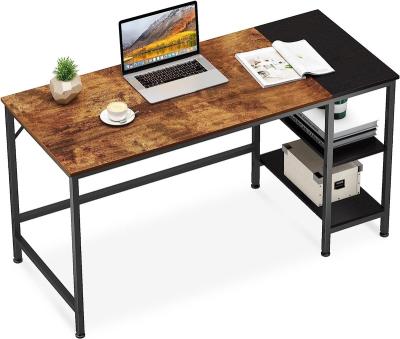 China Other 55 inches Computer Desk Study Writing Desk with Wooden Storage Shelf,2-Tier Industrial Laptop Table with Splice Board for sale