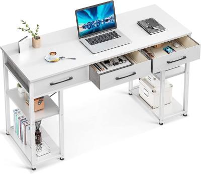 China Other Work Table Modern Office Desk Furniture Wooden Computer Table Desk with Fabric Drawers & Storage Shelves for sale