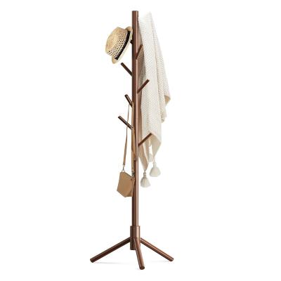 China Adjustable (height) Wooden Coat Rack Stand with 8 Hooks New Zealand Pine Adjustable Coat Standing Tree Easy Assembly for sale