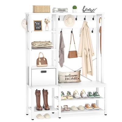 China Eco-friendly Material White Hall Tree clothes stands shoe racks$Stands Coat rack for sale