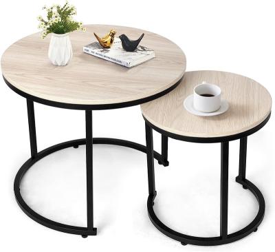 China Adjustable (height) Small Round nesting Wooden top Metal Frame Living room Coffee Table Set of for sale