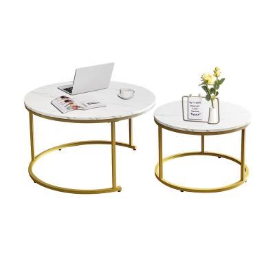 China Adjustable (height) Marble top Gold frame Coffee Table Round Nesting Tables,Round Sofa Table for Living Room for sale