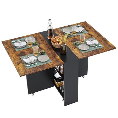 China Foldable Folding Drop Leaf Dining Table with 6 Wheels Folding Kitchen Table for sale