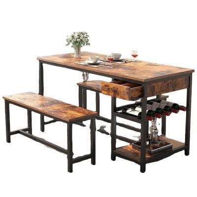 China Foldable dinning table set for 4- 6 people  with 2 Benches, Storage Drawers and Shelf,Wine Rack and Glass Holder for sale