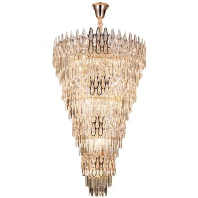 China Contemporary Tiered Crystal Chandelier Banquet Chandeliers And 3 Pendant Lights Polished In Gold Hotel Chandelier for sale