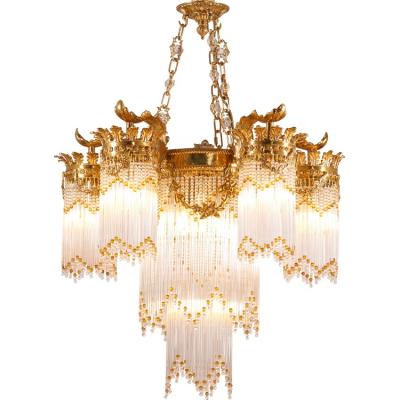 China Contemporary Copper Chandelier Lamps Gold Color K9 Light Pendant Pure Crystal Copper Lamp For Villa Decoration for sale