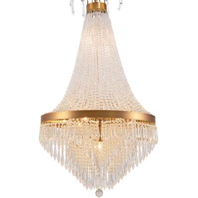 China Newest Contemporary French Modern Copper Lamp Chandeliers With K9 Crystal Gold Color For Villa Decoration for sale