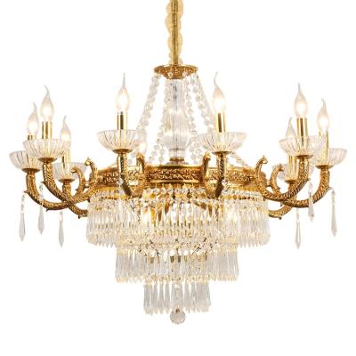 China Contemporary Pure Copper Gold French Style Chandelier Pendant Lighting with K9 Crystal for Villa Decoration for sale