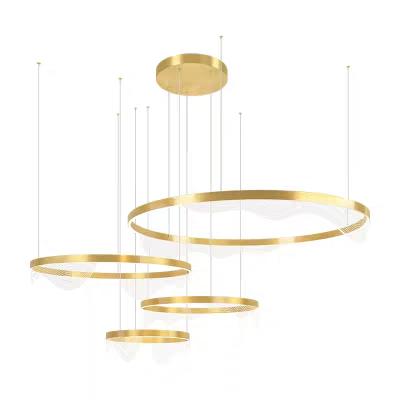 China Modern Aluminum Ceiling Lamp Gold Outdoor Mounted Circular Hanging 3 Ring Ceiling Lights Indoor Chandeliers for sale