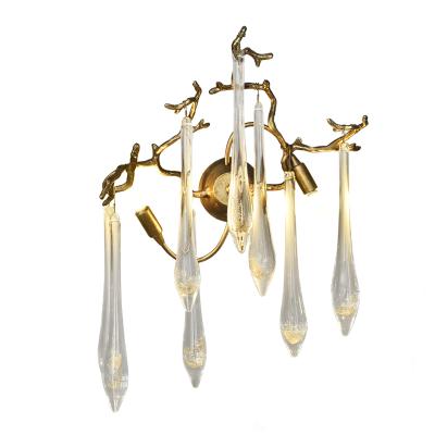 China Best Good Quality Modern Indoor Copper Crystal Drops Wall Lamp for sale