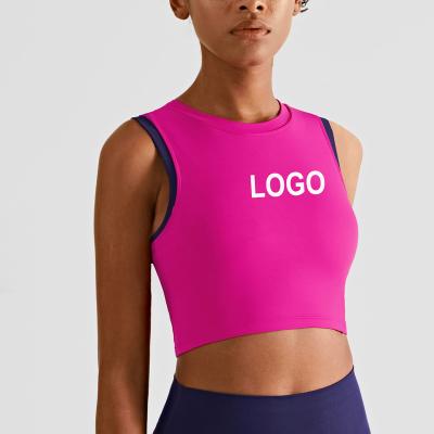 China Fast Delivery QUICK DRY Hot Selling High Neck Color Blocking Fitness Yoga Tank Tops Ladies Bodybuilding Gym Sports Wear Yoga Bra for sale