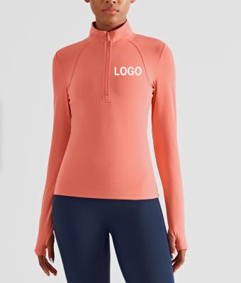 China New Autumn And Winter Breathable Nude Feeling Half Zipper Yoga Tee Long Sleeves Solid Color T-shirt Women Gym Fitness Sportswear Clothing for sale