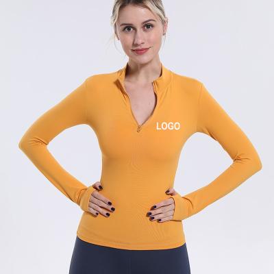 China Breathable Fall&Winter New Design Long Sleeves Half Zipper Yoga Tee Women Gym Sports Yoga T-shirt Ladies Workout Physical Training Wear for sale