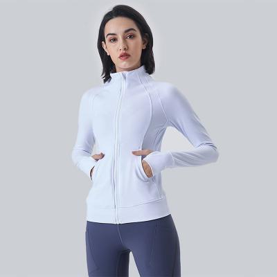 China New Design Breathable Sweat Destroying Sports Coat Long Sleeves Activewear Front Zip Yoga Jacket Slim Support Collar Yoga Top For Women for sale