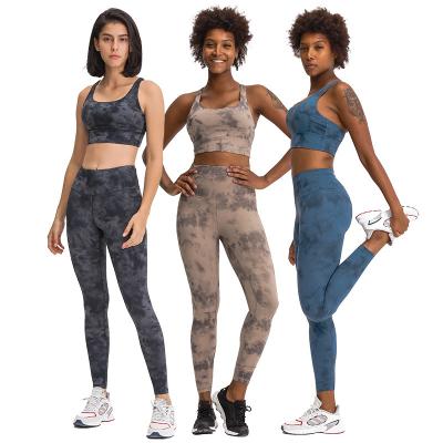 China Breathable Most Size Quality Women Workout Gym Wear Tie Dye Hot Selling Leggings Match Sports Bra Yoga Two Piece Sets for sale