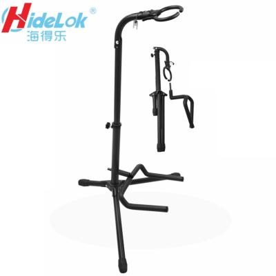 China New Iron+Plastic Guitar Stand Neck Plug Folding Straight Vertical Guitar Stand With Key Locked for sale