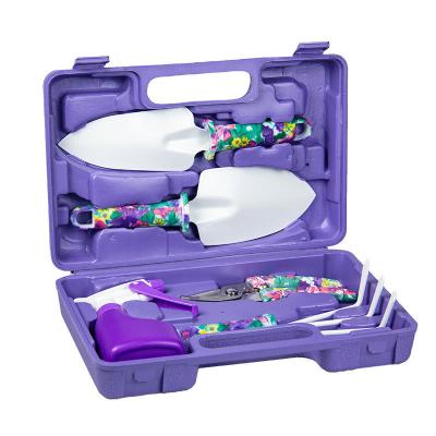 China Working Garden Tools 10pcs Gardening Tools Kit With Carrying Case Gardening Gifts For Women, Men, Kid Gardener Purple Garden Tool Set for sale